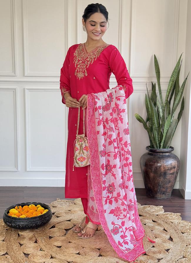 Viscose Pink Casual Wear Embroidery Work Readymade Kurti Set